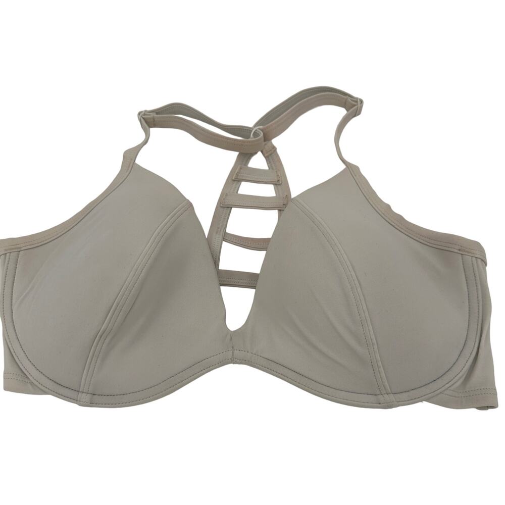 PINK Victoria's Secret Off White Strappy Halter Swim Bikini Top Size Large (DD)